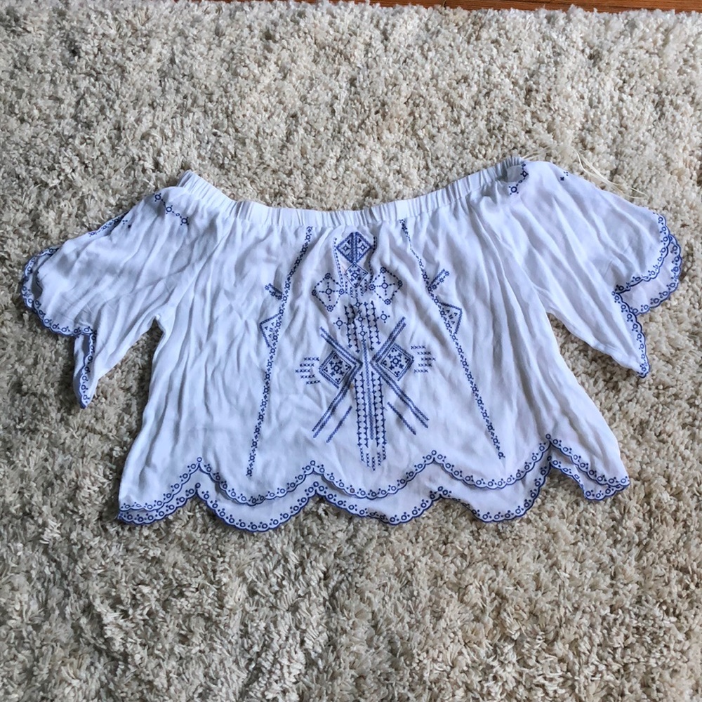 Blue and White Off-the-Shoulder Top